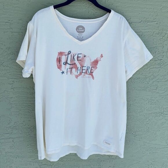 Life Is Good V Neck Tee I LIKE IT HERE Sz Xl - Picture 1 of 9
